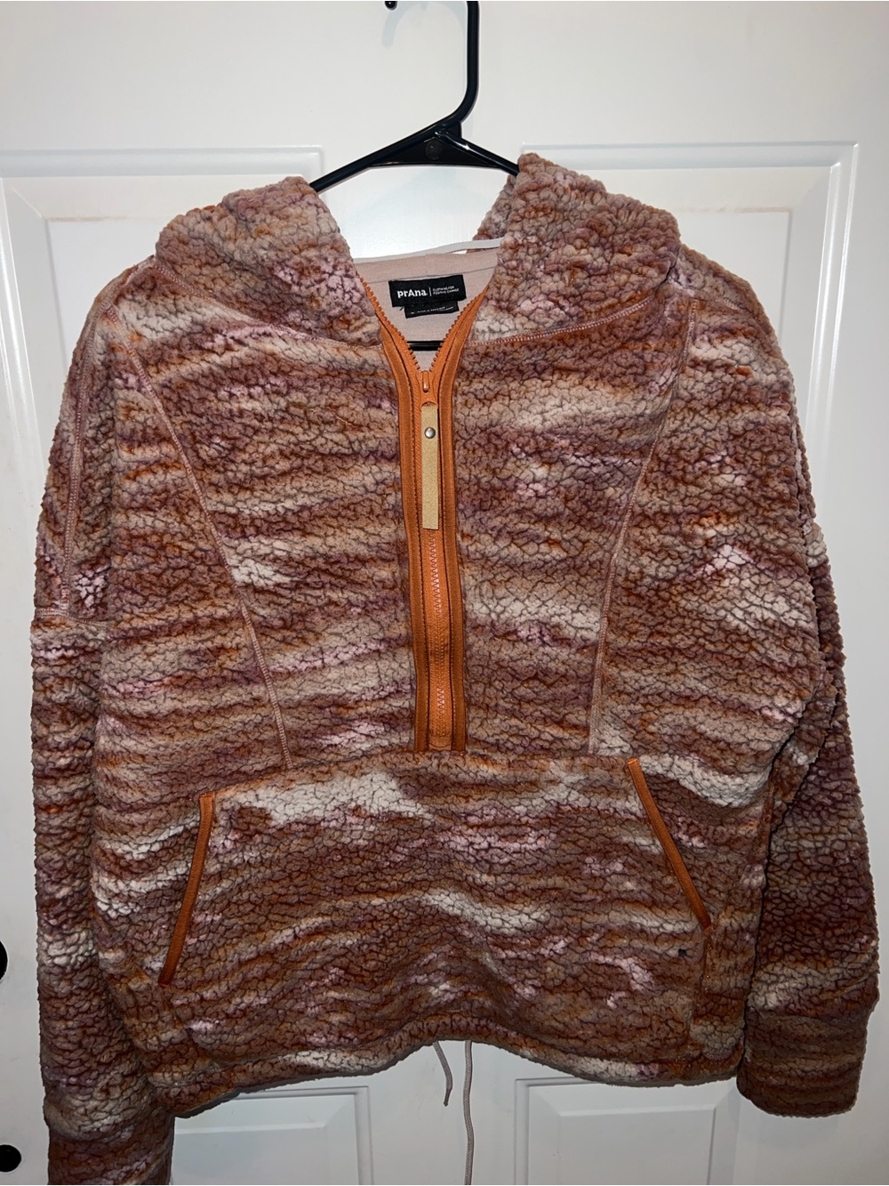 Prana Women's Zip-Up Sherpa Hoodie in Rust and Cream Blend